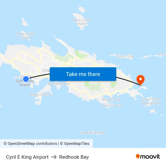 Cyril E King Airport to Redhook Bay map