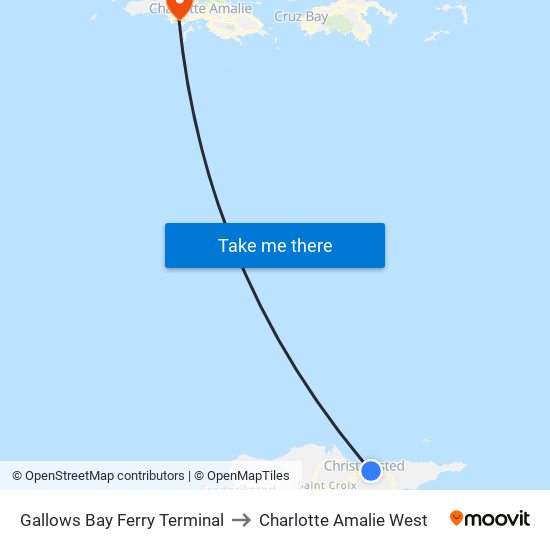 Gallows Bay Ferry Terminal to Charlotte Amalie West map