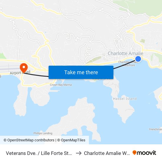 Veterans Dve. / Lille Forte Strade to Charlotte Amalie West map