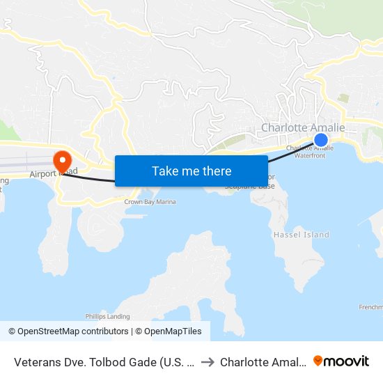 Veterans Dve. Tolbod Gade (U.S. Coast Guard) to Charlotte Amalie West map