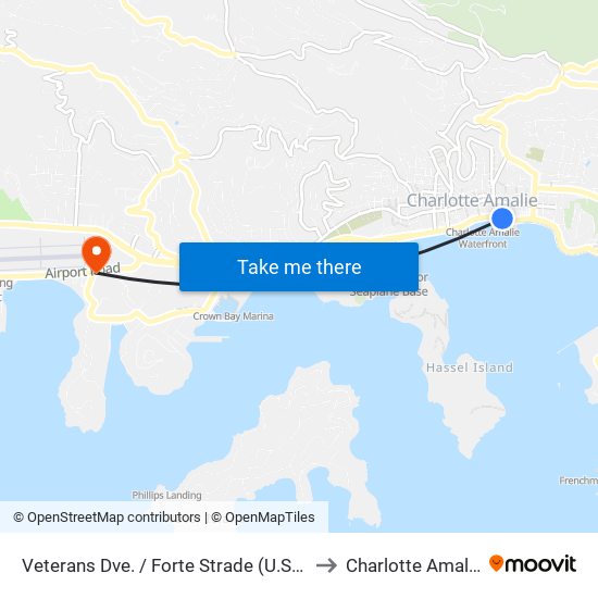 Veterans Dve. / Forte Strade (U.S. Coast Guard) to Charlotte Amalie West map