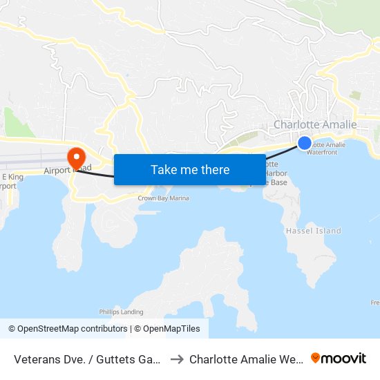 Veterans Dve. / Guttets Gade to Charlotte Amalie West map