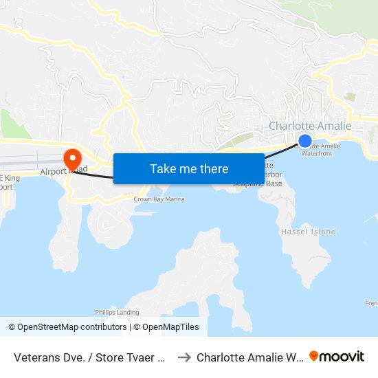 Veterans Dve. / Store Tvaer Gade to Charlotte Amalie West map