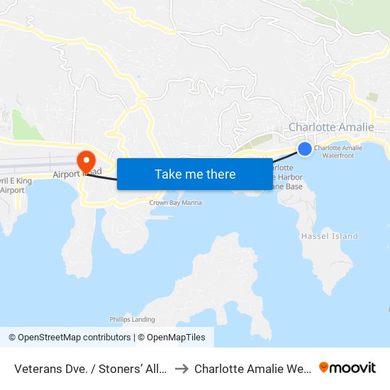 Veterans Dve. / Stoners’ Alley to Charlotte Amalie West map
