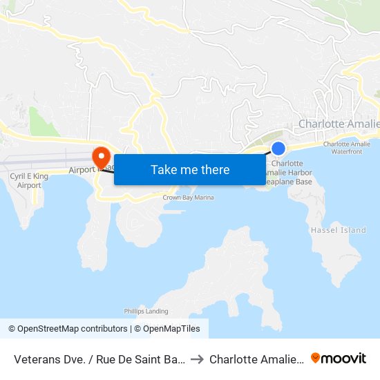 Veterans Dve. / Rue De Saint Barthelemy to Charlotte Amalie West map