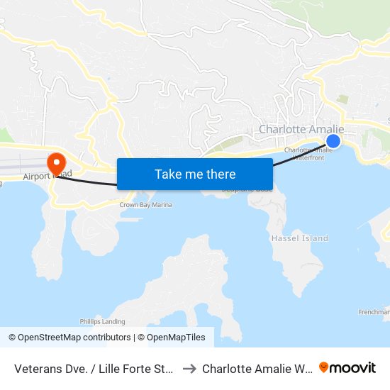 Veterans Dve. / Lille Forte Strade to Charlotte Amalie West map