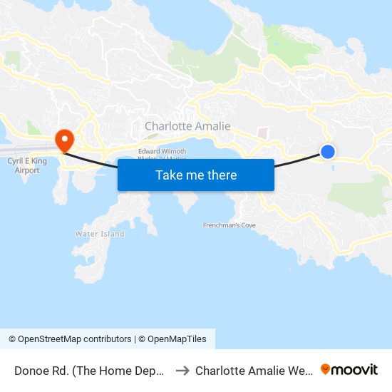 Donoe Rd. (The Home Depot) to Charlotte Amalie West map
