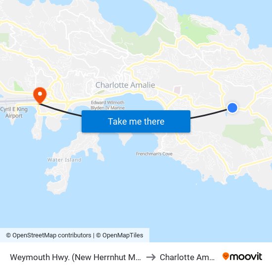 Weymouth Hwy. (New Herrnhut Moravian Mission) to Charlotte Amalie West map