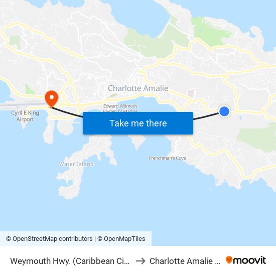 Weymouth Hwy. (Caribbean Cinemas) to Charlotte Amalie West map
