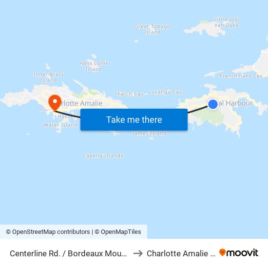 Centerline Rd. / Bordeaux Mountain Rd. to Charlotte Amalie West map