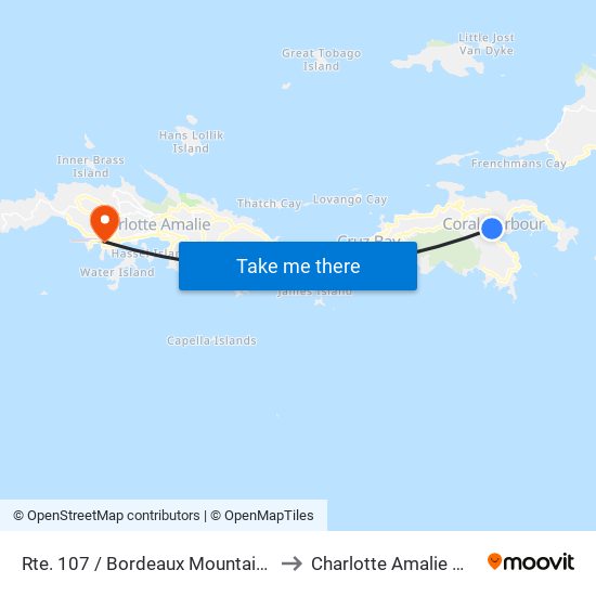 Rte. 107 / Bordeaux Mountain Rd. to Charlotte Amalie West map