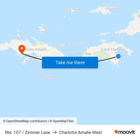 Rte. 107 / Zimmer Lane to Charlotte Amalie West map