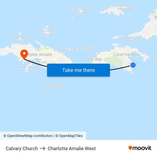 Calvary Church to Charlotte Amalie West map
