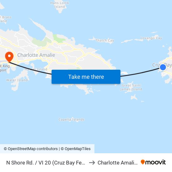 N Shore Rd. / VI 20 (Cruz Bay Ferry Terminal) to Charlotte Amalie West map