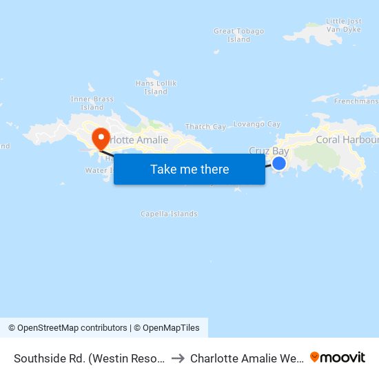 Southside Rd. (Westin Resort) to Charlotte Amalie West map