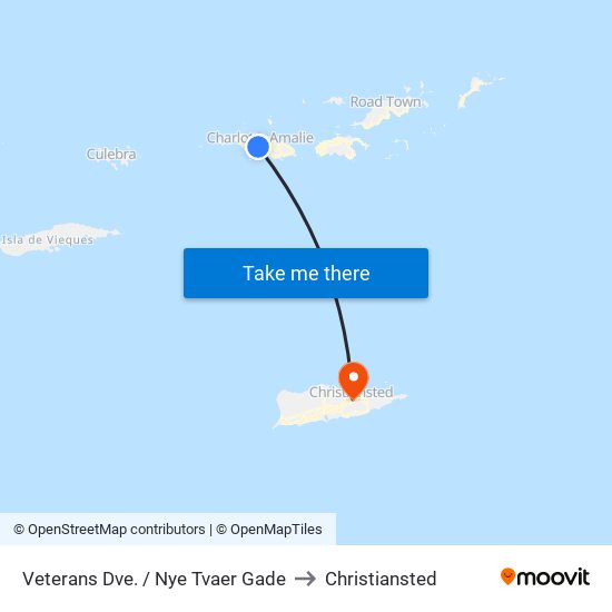 Veterans Dve. / Nye Tvaer Gade to Christiansted map