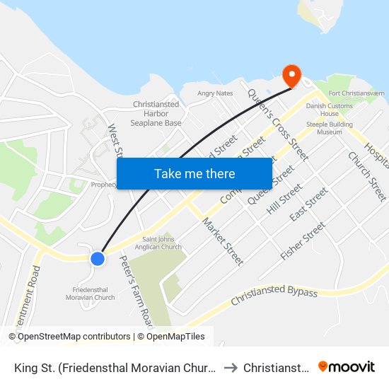 King St. (Friedensthal Moravian Church) to Christiansted map