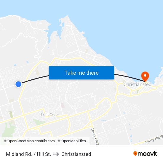 Midland Rd. / Hill St. to Christiansted map