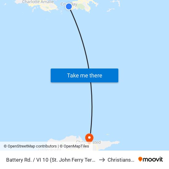 Battery Rd. / VI 10 (St. John Ferry Terminal) to Christiansted map