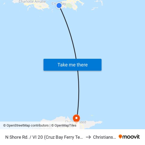 N Shore Rd. / VI 20 (Cruz Bay Ferry Terminal) to Christiansted map
