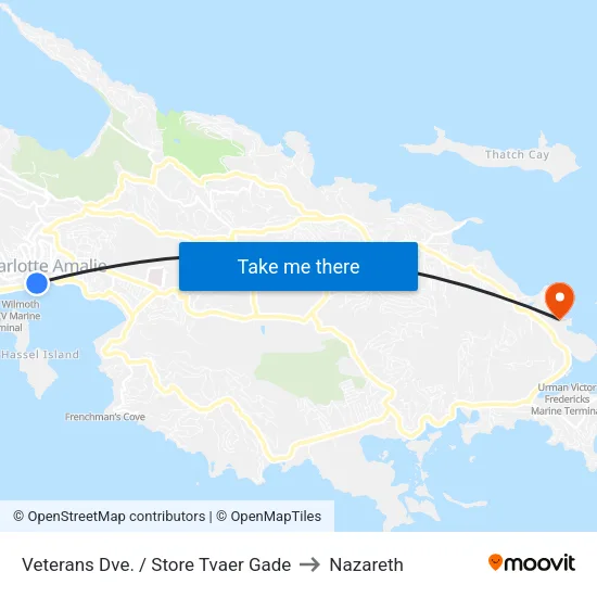 Veterans Dve. / Store Tvaer Gade to Nazareth map