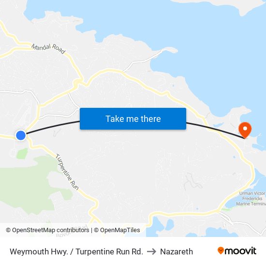 Weymouth Hwy. / Turpentine Run Rd. to Nazareth map