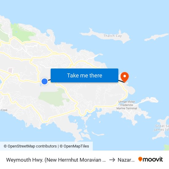 Weymouth Hwy. (New Herrnhut Moravian Mission) to Nazareth map