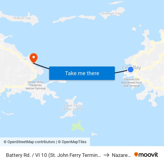 Battery Rd. / VI 10 (St. John Ferry Terminal) to Nazareth map