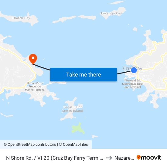 N Shore Rd. / VI 20 (Cruz Bay Ferry Terminal) to Nazareth map