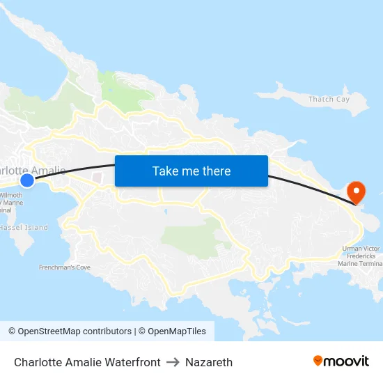Charlotte Amalie Waterfront to Nazareth map