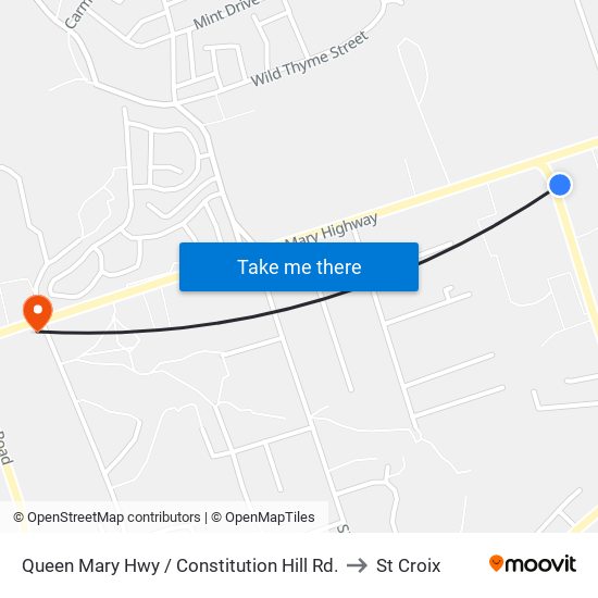 Queen Mary Hwy / Constitution Hill Rd. to St Croix map