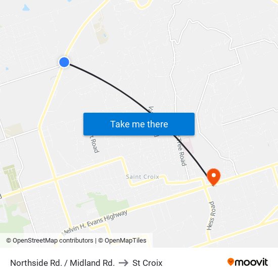 Northside Rd. / Midland Rd. to St Croix map