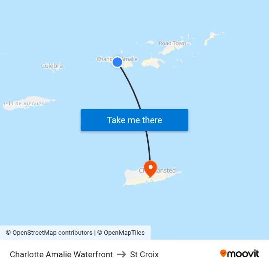 Charlotte Amalie Waterfront to St Croix map