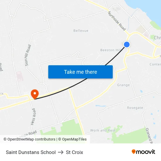 Saint Dunstans School to St Croix map