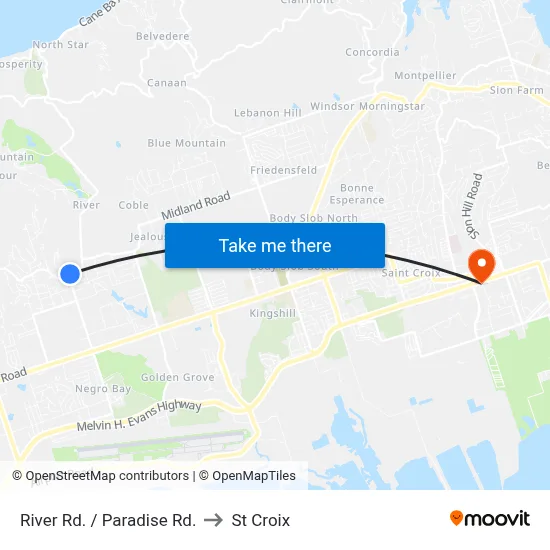 River Rd. / Paradise Rd. to St Croix map