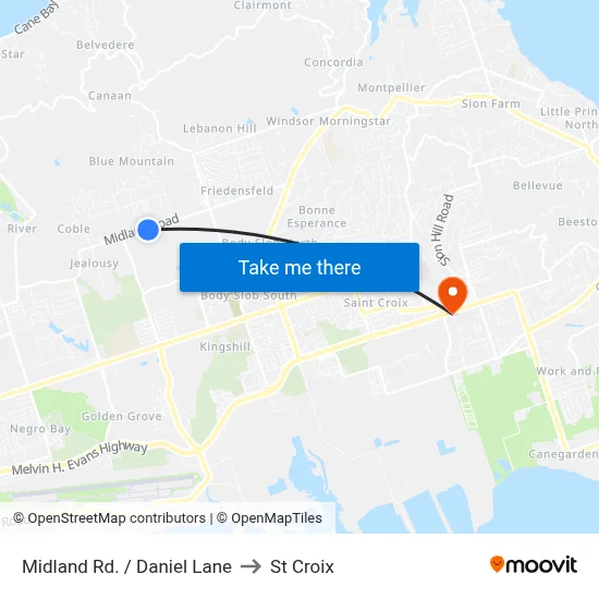 Midland Rd. / Daniel Lane to St Croix map