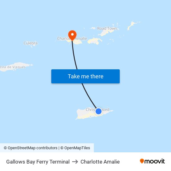 Gallows Bay Ferry Terminal to Charlotte Amalie map