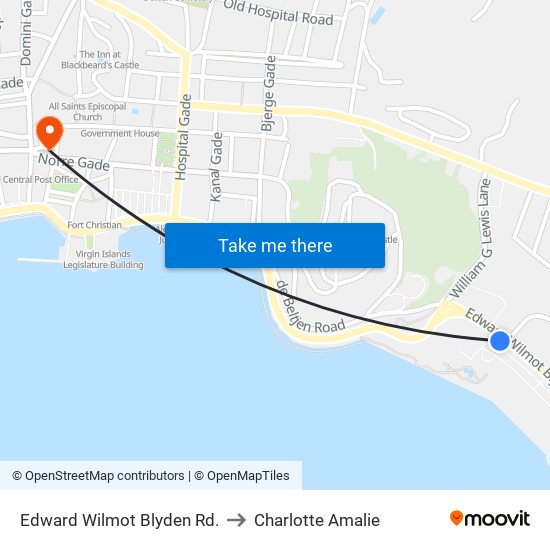 Edward Wilmot Blyden Rd. to Charlotte Amalie map