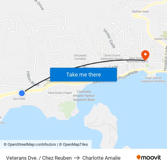 Veterans Dve. / Chez Reuben to Charlotte Amalie map