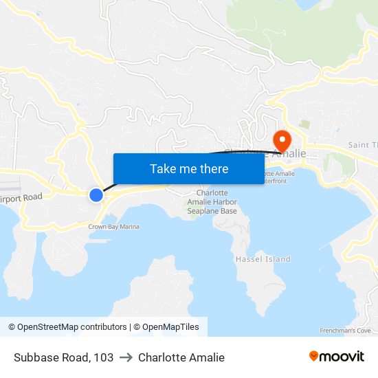 Subbase Road, 103 to Charlotte Amalie map