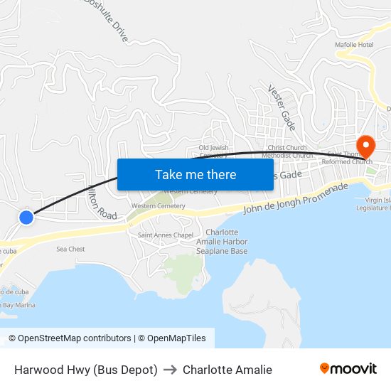 Harwood Hwy (Bus Depot) to Charlotte Amalie map