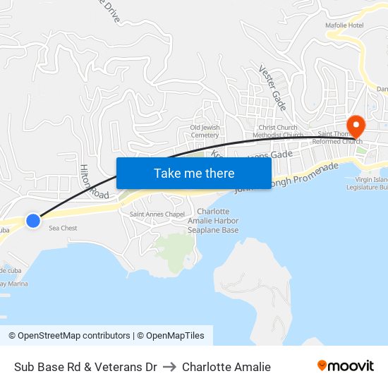 Sub Base Rd & Veterans Dr to Charlotte Amalie map