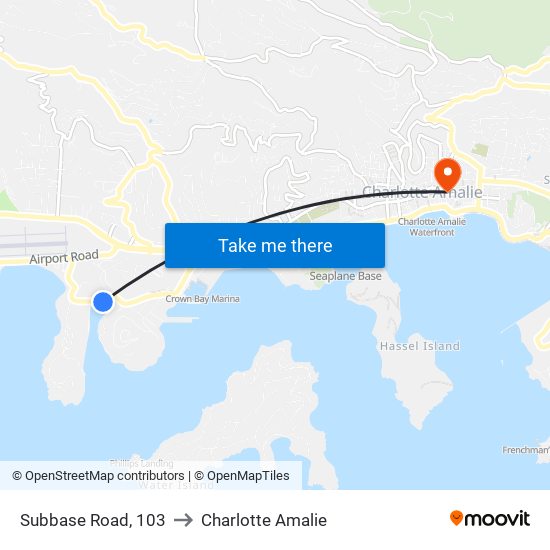 Subbase Road, 103 to Charlotte Amalie map