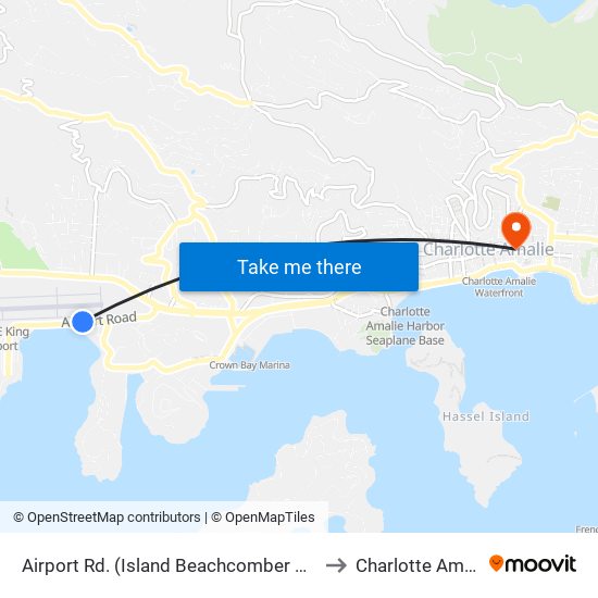 Airport Rd. (Island Beachcomber Hotel) to Charlotte Amalie map