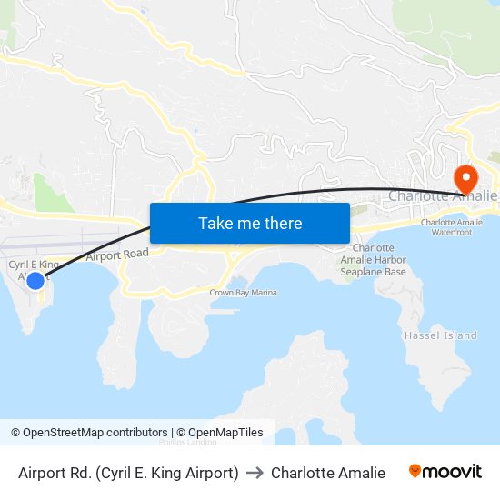 Airport Rd. (Cyril E. King Airport) to Charlotte Amalie map