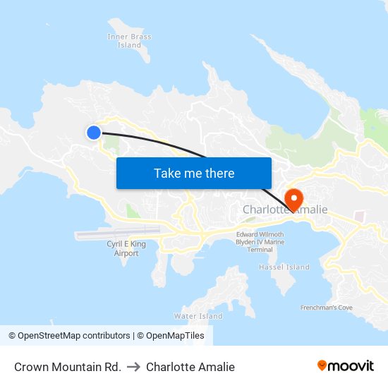 Crown Mountain Rd. to Charlotte Amalie map