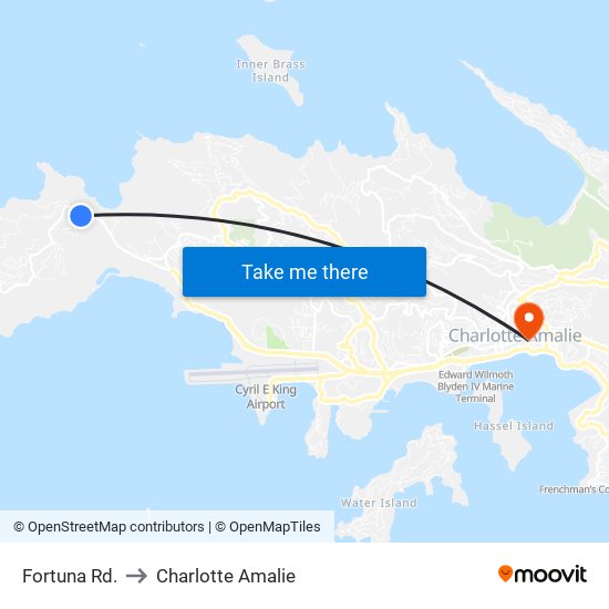 Fortuna Rd. to Charlotte Amalie map