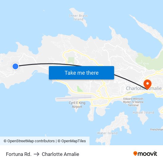 Fortuna Rd. to Charlotte Amalie map