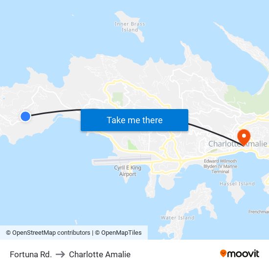 Fortuna Rd. to Charlotte Amalie map