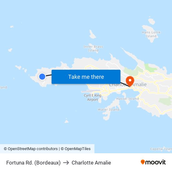 Fortuna Rd. (Bordeaux) to Charlotte Amalie map